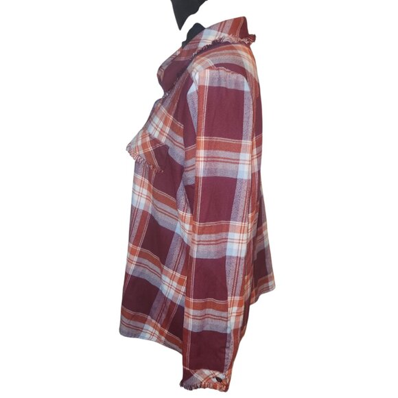 Signature Studios Burgundy Plaid Button Down Long Sleeve Flannel Shirt Size L - Picture 7 of 13